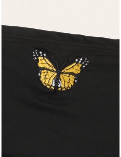 Butterfly Embroidered Criss Cross Knot Tube Top