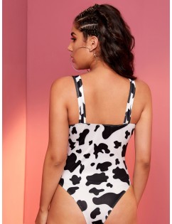 Cow Print Fitted Busier Tank Bodysuit
