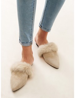 Faux Fur Trim Mule Loafers