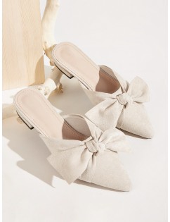 Bow Decor Suede Flat Mules