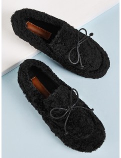 Bow Decor Fuzzy Flat Loafers