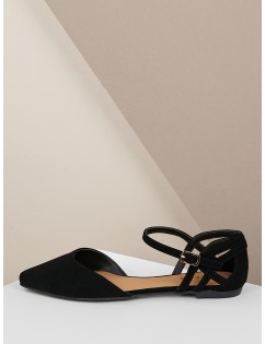 Cut Out Detail Pointy Toe Ankle Strap Ballet Flats