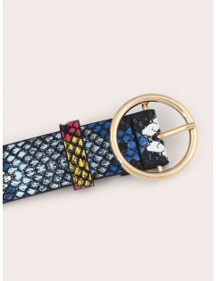Colorful Snake Embossed Pattern O-ring Buckle Belt