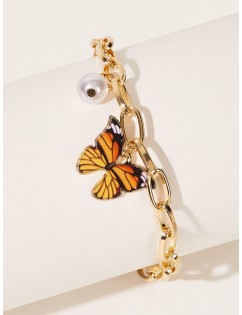 Butterfly & Faux Pearl Decor Bracelet