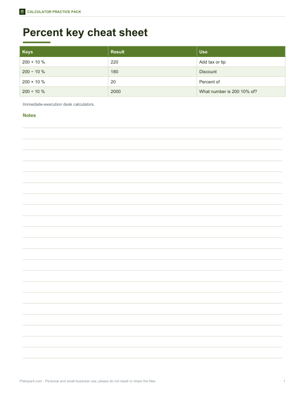 Preview of Printable Percent Cheat Sheet